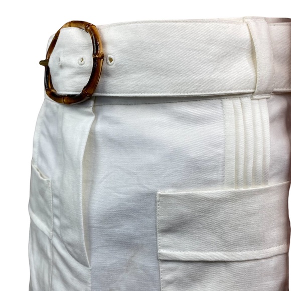 Zara Women’s White Cotton Linen Belted Pleated Midi Skirt with Pockets + Slit S - Picture 13 of 13